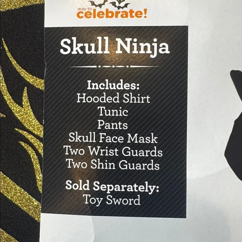 Kids Skull Ninja Costume 6 Piece Set Halloween Size M 8 NEW